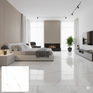 PISO CERAMICO 60X60-A RETIFICADO MARMO BIANCO BRILHANTE LZ V2 4 FACES - LUME